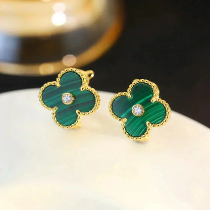 [Regal Jewels]CLOVER MEDIUM 1 MOTIFS MALACHITE DIAMOND EARRINGS