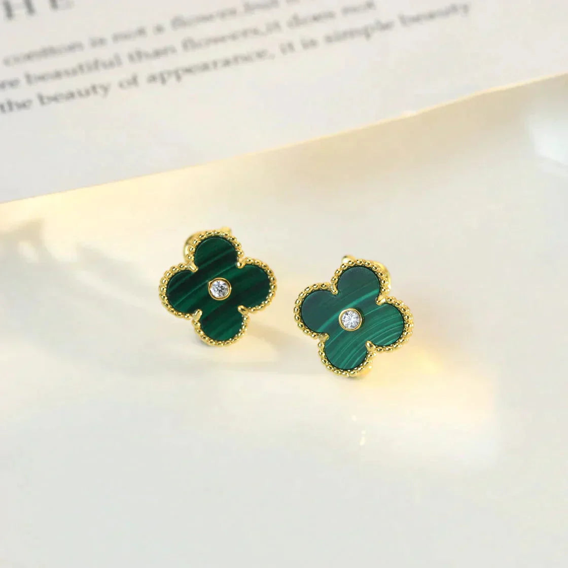 [Regal Jewels]CLOVER MEDIUM 1 MOTIFS MALACHITE DIAMOND EARRINGS
