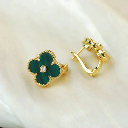 [Regal Jewels]CLOVER MEDIUM 1 MOTIFS MALACHITE DIAMOND EARRINGS