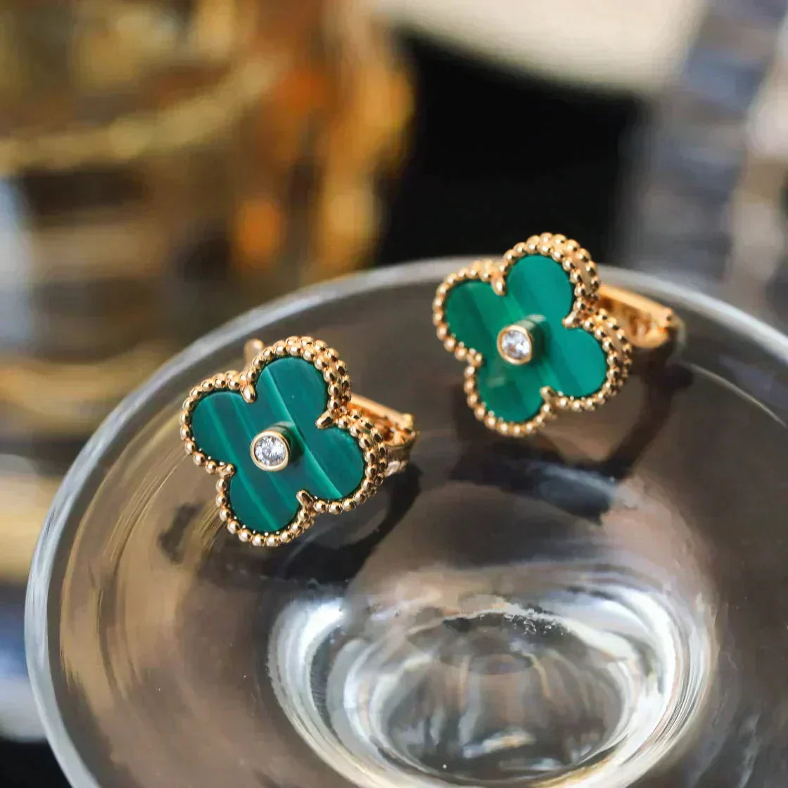 [Regal Jewels]CLOVER MEDIUM 1 MOTIFS MALACHITE DIAMOND EARRINGS