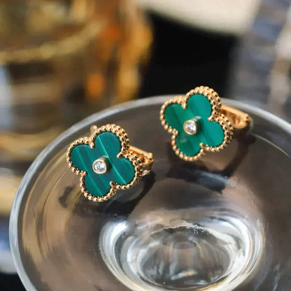 [Regal Jewels]CLOVER MEDIUM 1 MOTIFS MALACHITE DIAMOND EARRINGS