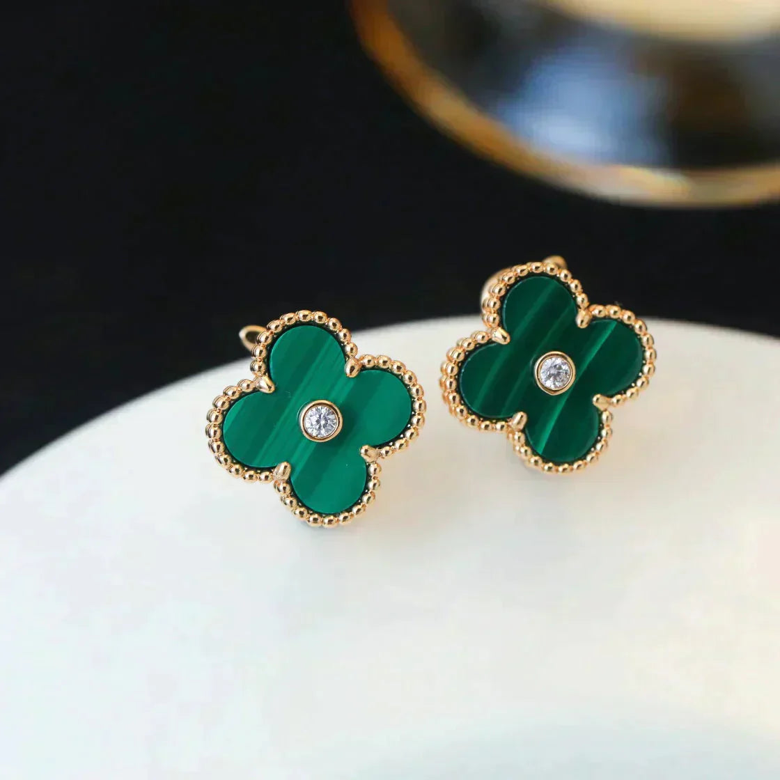 [Regal Jewels]CLOVER MEDIUM 1 MOTIFS MALACHITE DIAMOND EARRINGS