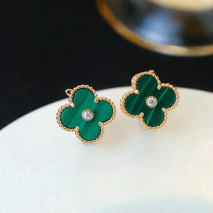 [Regal Jewels]CLOVER MEDIUM 1 MOTIFS MALACHITE DIAMOND EARRINGS