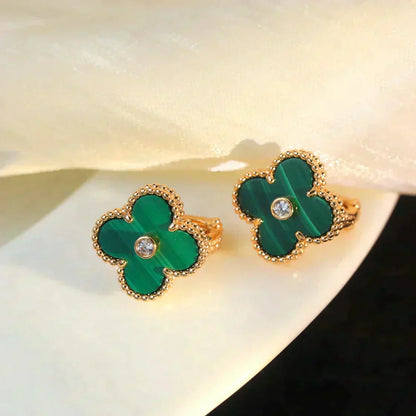 [Regal Jewels]CLOVER MEDIUM 1 MOTIFS MALACHITE DIAMOND EARRINGS