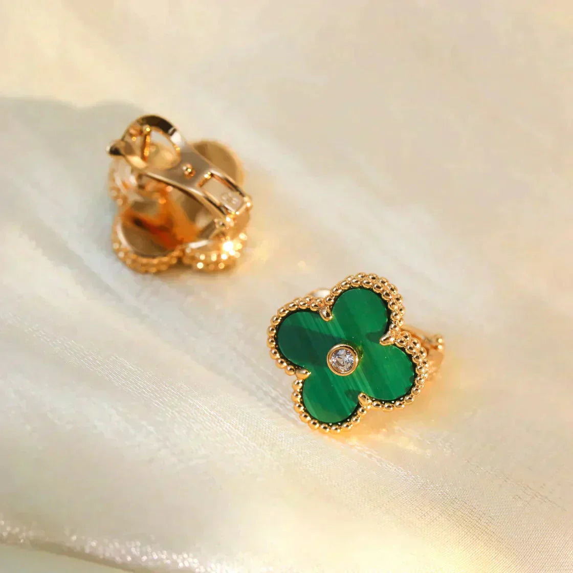[Regal Jewels]CLOVER MEDIUM 1 MOTIFS MALACHITE DIAMOND EARRINGS