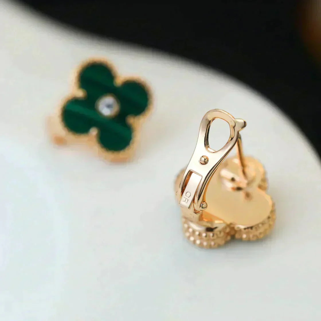[Regal Jewels]CLOVER MEDIUM 1 MOTIFS MALACHITE DIAMOND EARRINGS