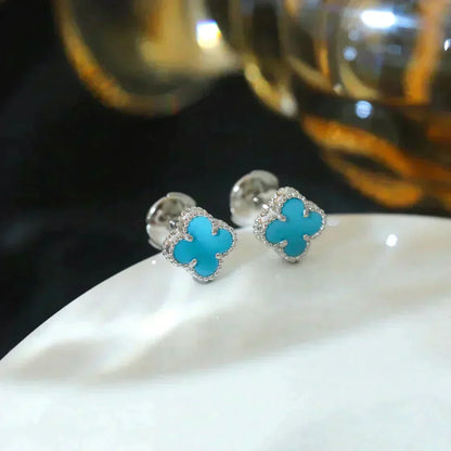 [Regal Jewels]CLOVER MINI 9.5MM ONYX STUD EARRINGS SILVER