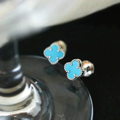 [Regal Jewels]CLOVER MINI 9.5MM ONYX STUD EARRINGS SILVER