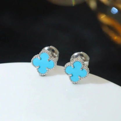 [Regal Jewels]CLOVER MINI 9.5MM ONYX STUD EARRINGS SILVER