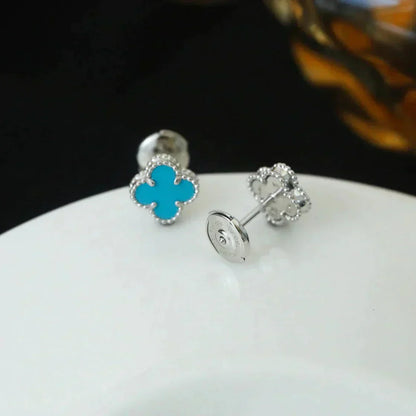 [Regal Jewels]CLOVER MINI 9.5MM ONYX STUD EARRINGS SILVER