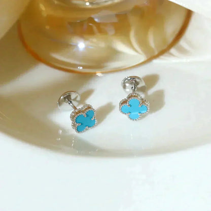 [Regal Jewels]CLOVER MINI 9.5MM ONYX STUD EARRINGS SILVER