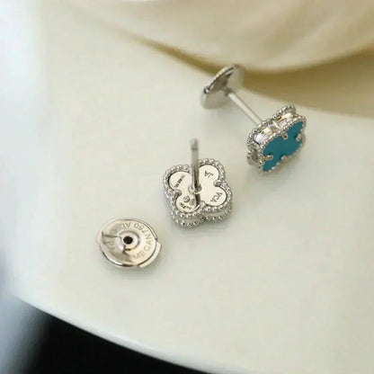 [Regal Jewels]CLOVER MINI 9.5MM ONYX STUD EARRINGS SILVER