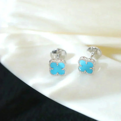 [Regal Jewels]CLOVER MINI 9.5MM ONYX STUD EARRINGS SILVER