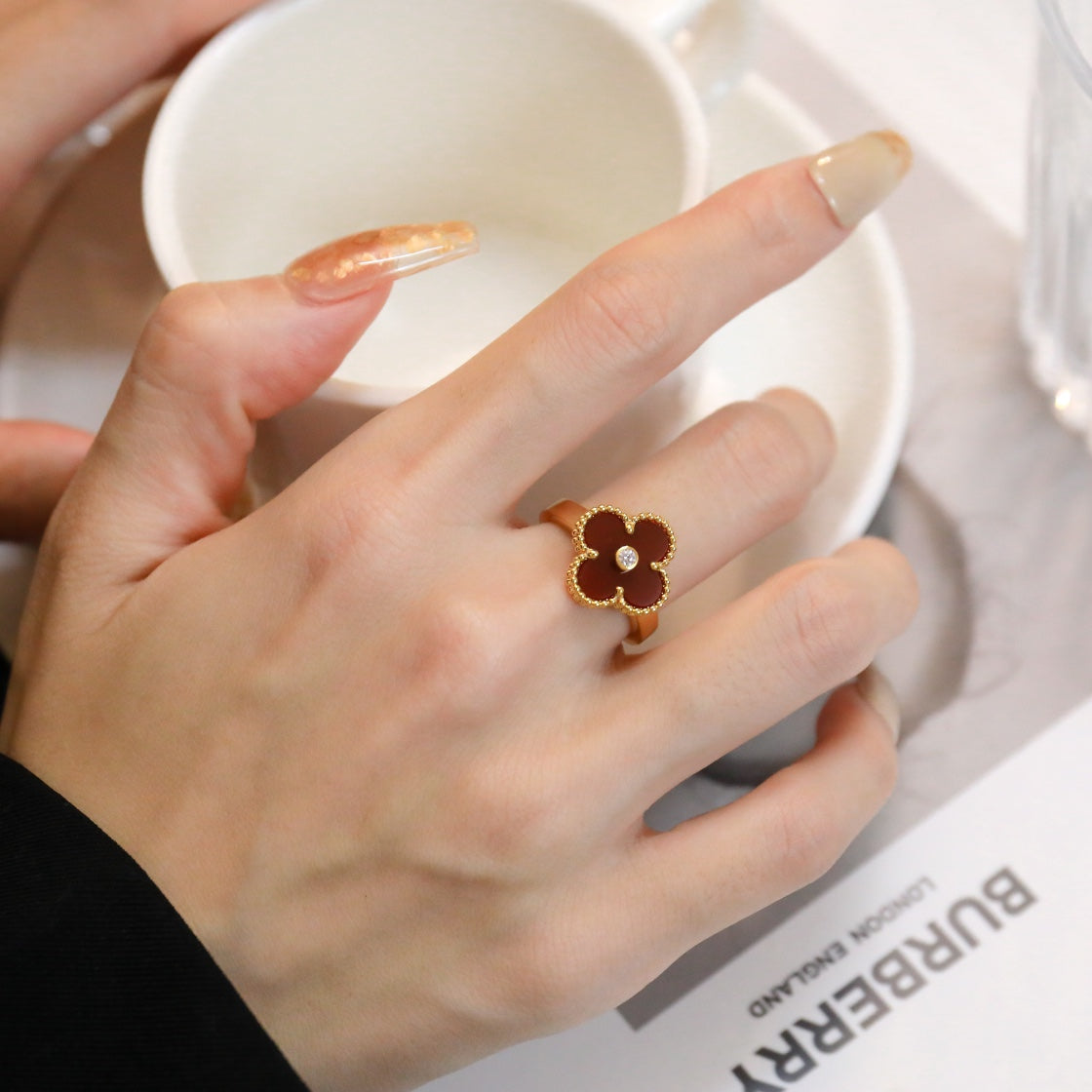 [Regal Jewels]CLOVER CARNELIAN RING ROSE GOLD DIAMOND