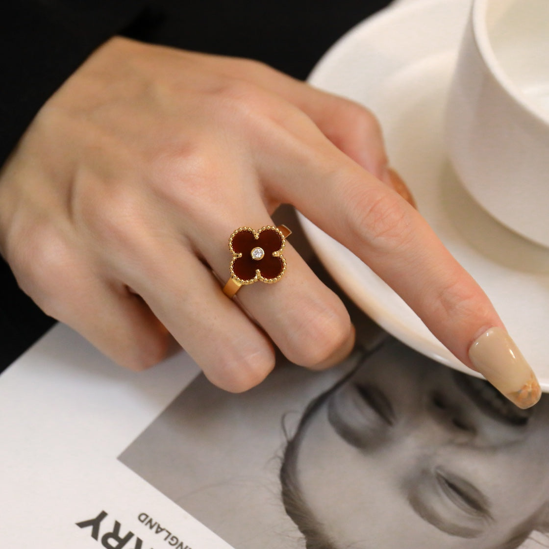 [Regal Jewels]CLOVER CARNELIAN RING ROSE GOLD DIAMOND