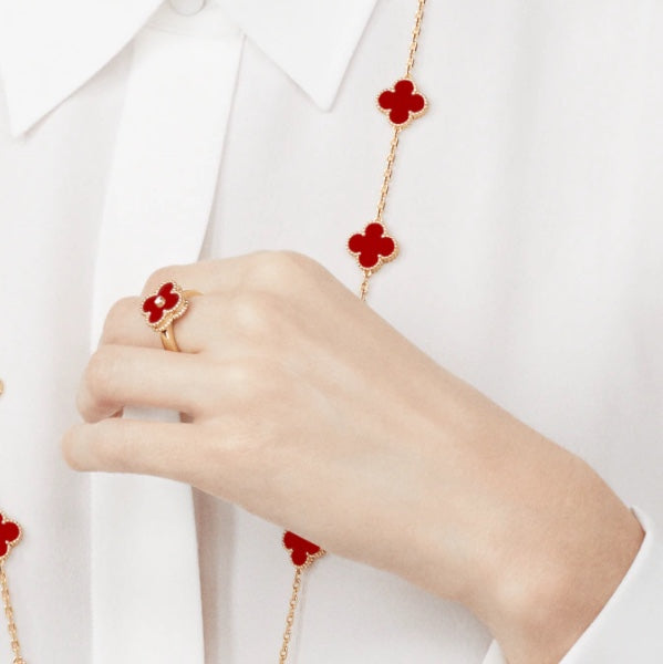 [Regal Jewels]CLOVER CARNELIAN RING ROSE GOLD DIAMOND