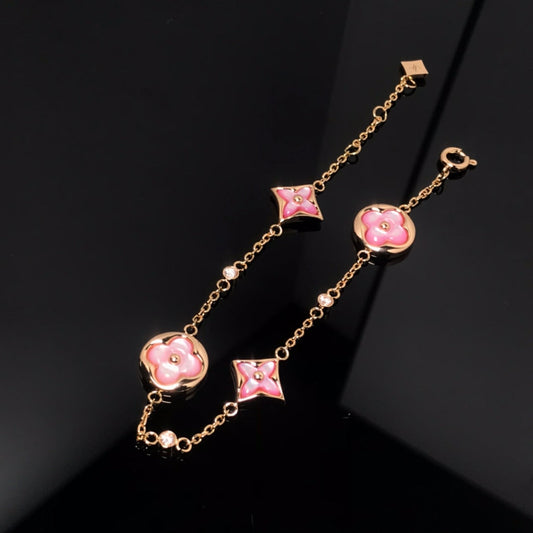 [Regal Jewels]STAR AND SUN 4 MOTIF PINK MOP PINK GOLD BRACELET