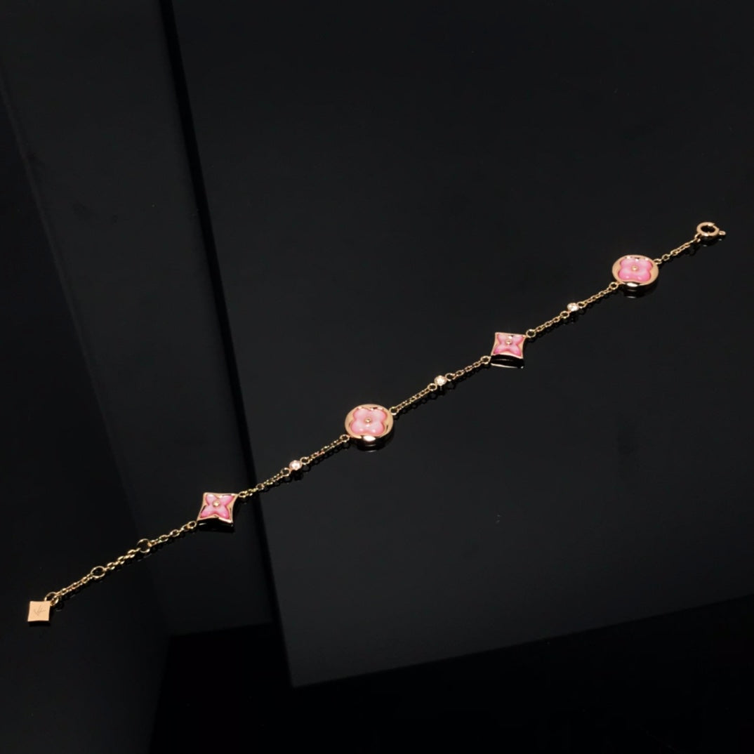 [Regal Jewels]STAR AND SUN 4 MOTIF PINK MOP PINK GOLD BRACELET