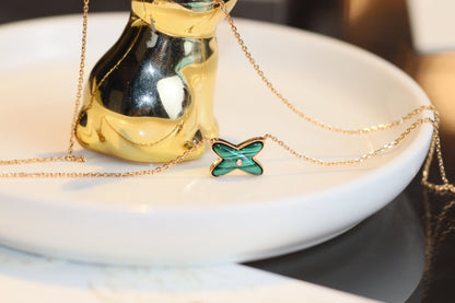 [Regal Jewels]JEUX MALACHITE 1 DIAMOND PINK GOLD NECKLACE
