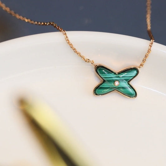 [Regal Jewels]JEUX MALACHITE 1 DIAMOND PINK GOLD NECKLACE