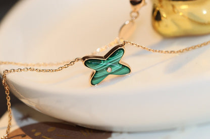 [Regal Jewels]JEUX MALACHITE 1 DIAMOND PINK GOLD NECKLACE