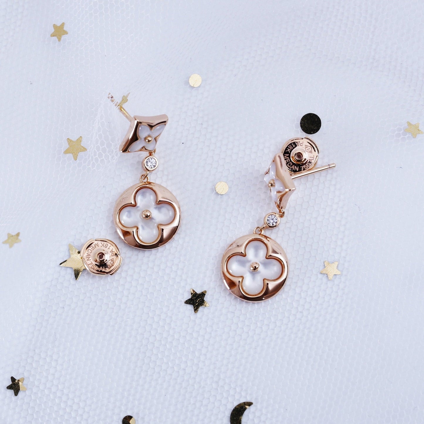 [Regal Jewels]STAR AND SUN PINK GOLD MOP DROP EARRINGS