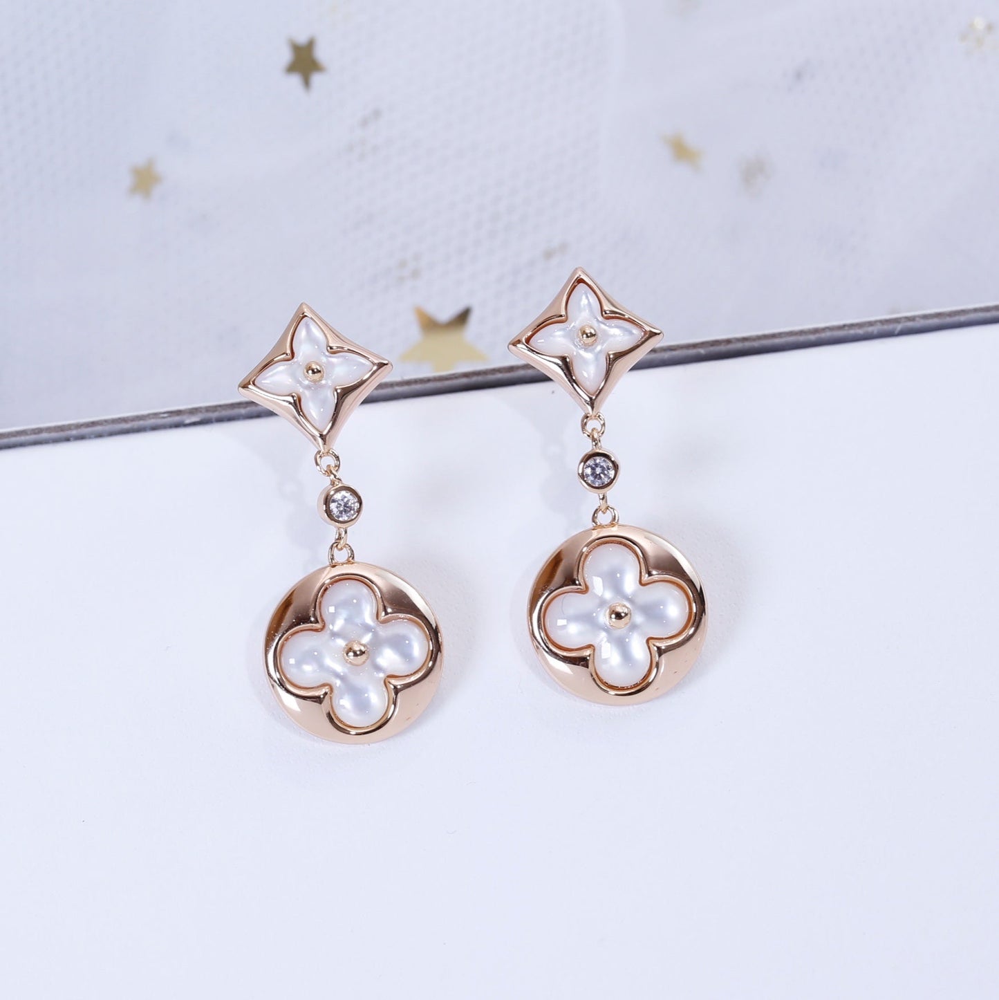[Regal Jewels]STAR AND SUN PINK GOLD MOP DROP EARRINGS