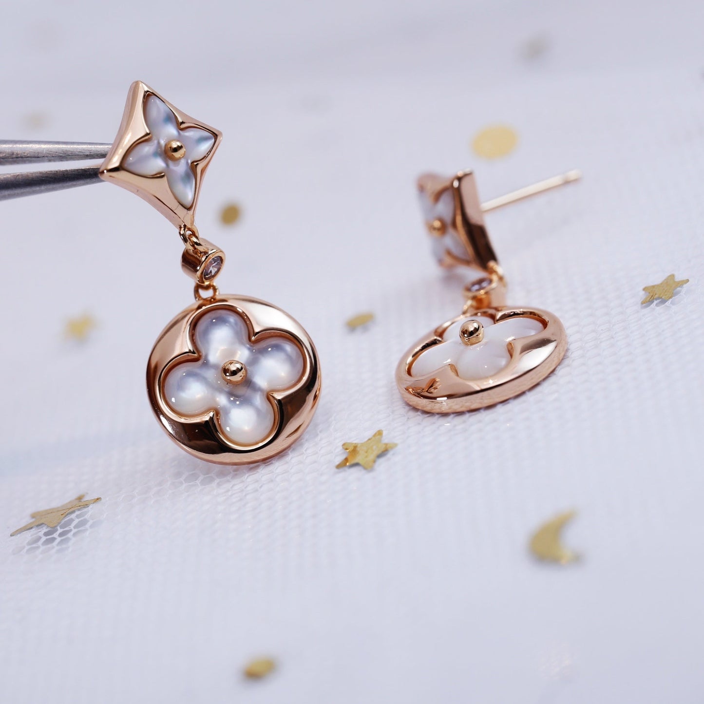[Regal Jewels]STAR AND SUN PINK GOLD MOP DROP EARRINGS