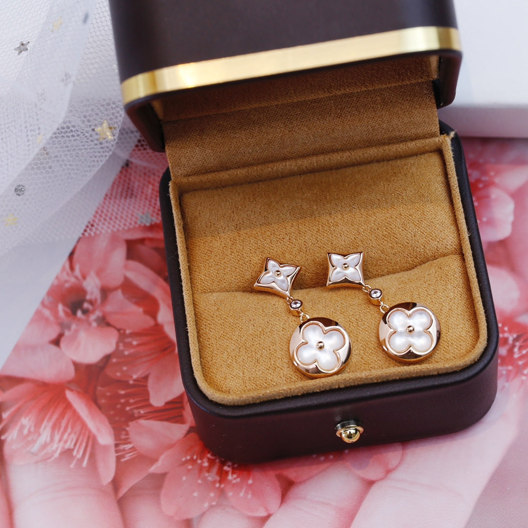 [Regal Jewels]STAR AND SUN PINK GOLD MOP DROP EARRINGS