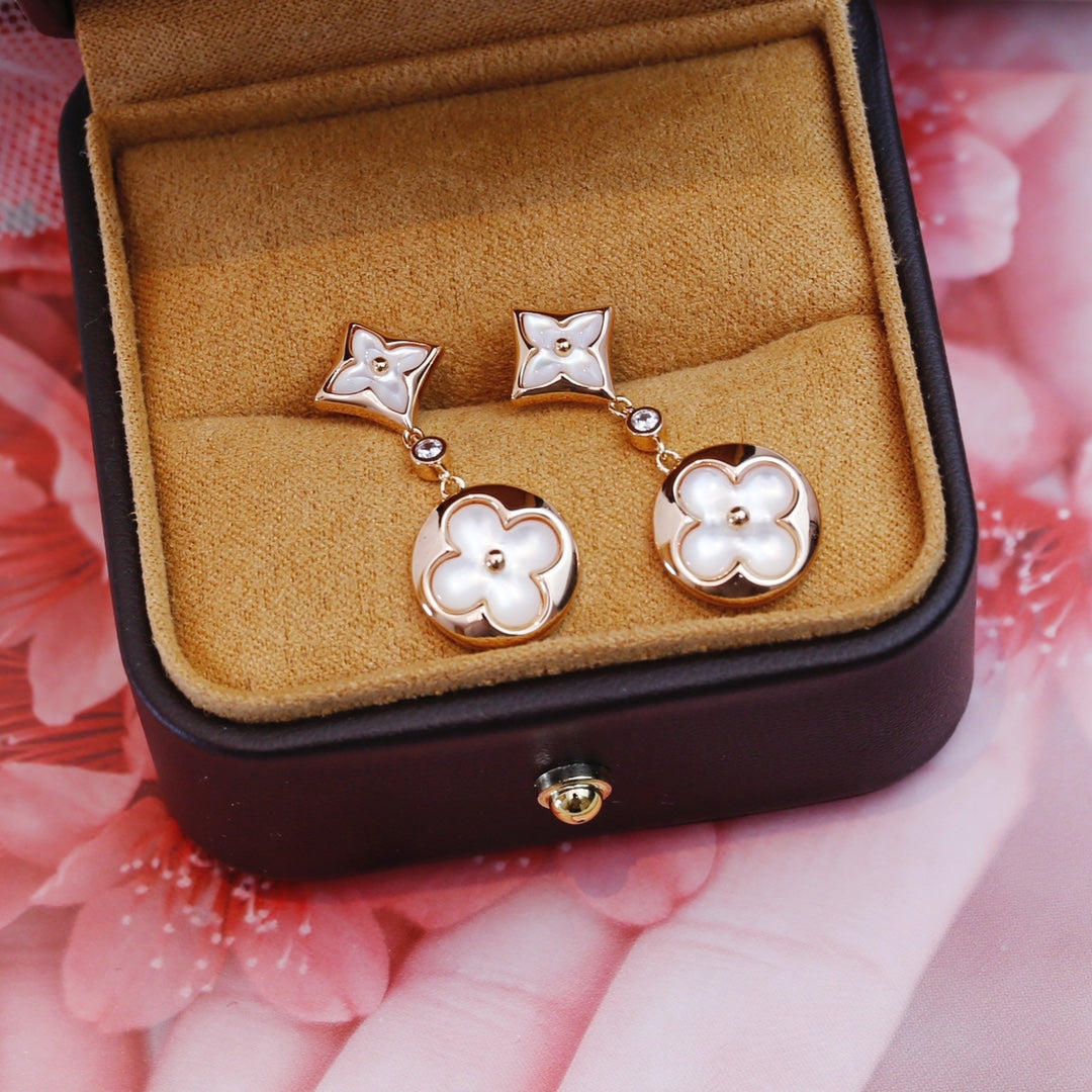 [Regal Jewels]STAR AND SUN PINK GOLD MOP DROP EARRINGS