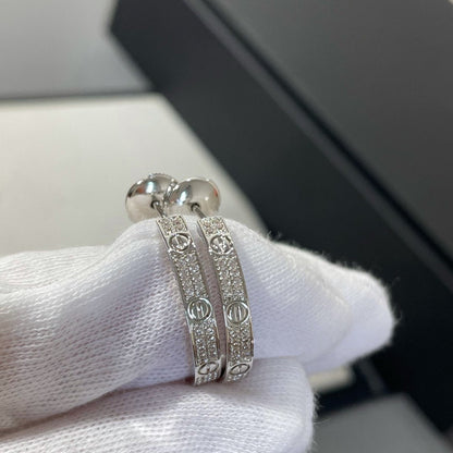[Regal Jewels]LOVE DIAMOND SILVER HOOP EARRINGS