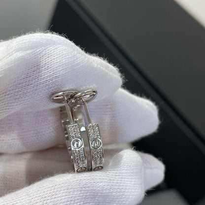 [Regal Jewels]LOVE DIAMOND SILVER HOOP EARRINGS