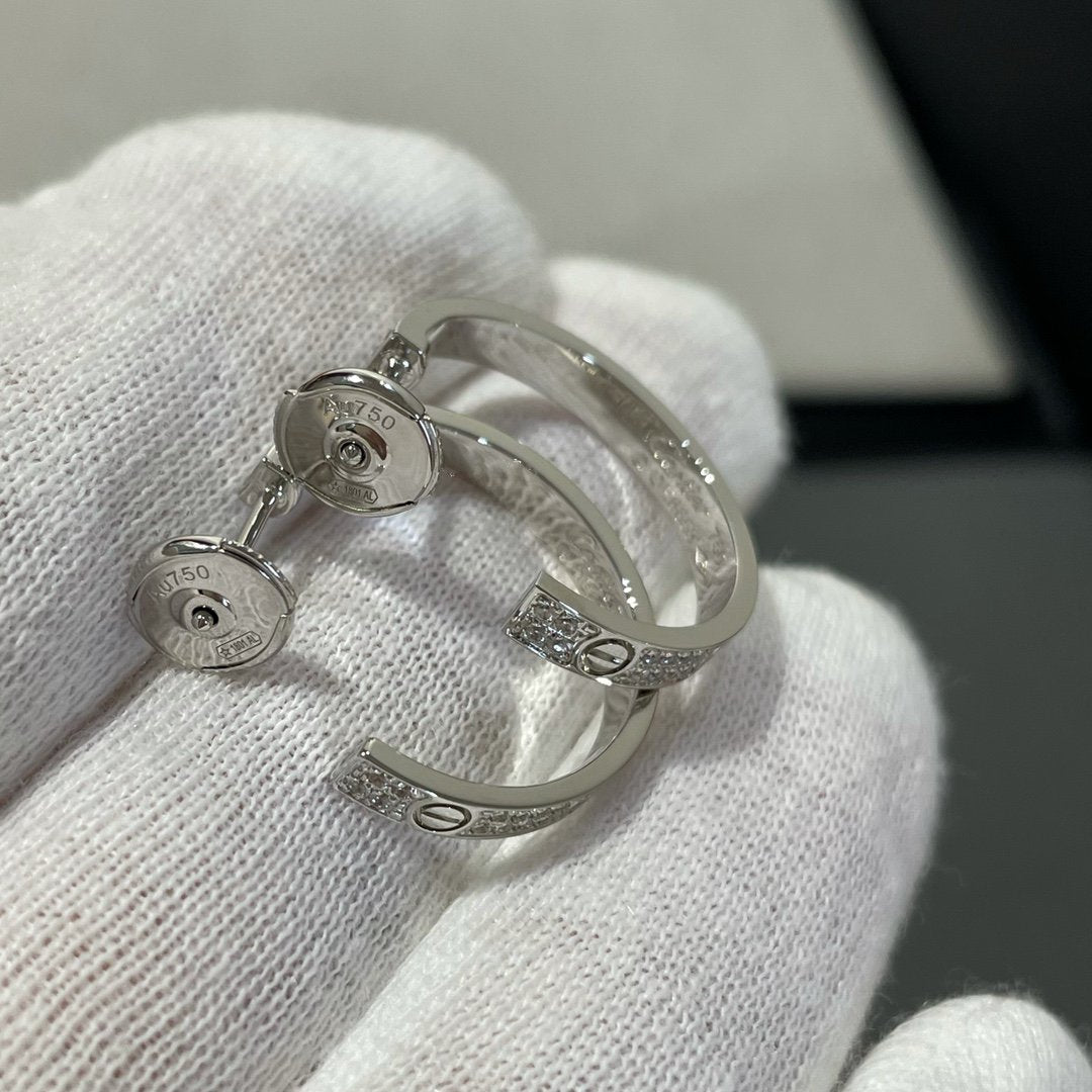 [Regal Jewels]LOVE DIAMOND SILVER HOOP EARRINGS