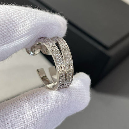 [Regal Jewels]LOVE DIAMOND SILVER HOOP EARRINGS