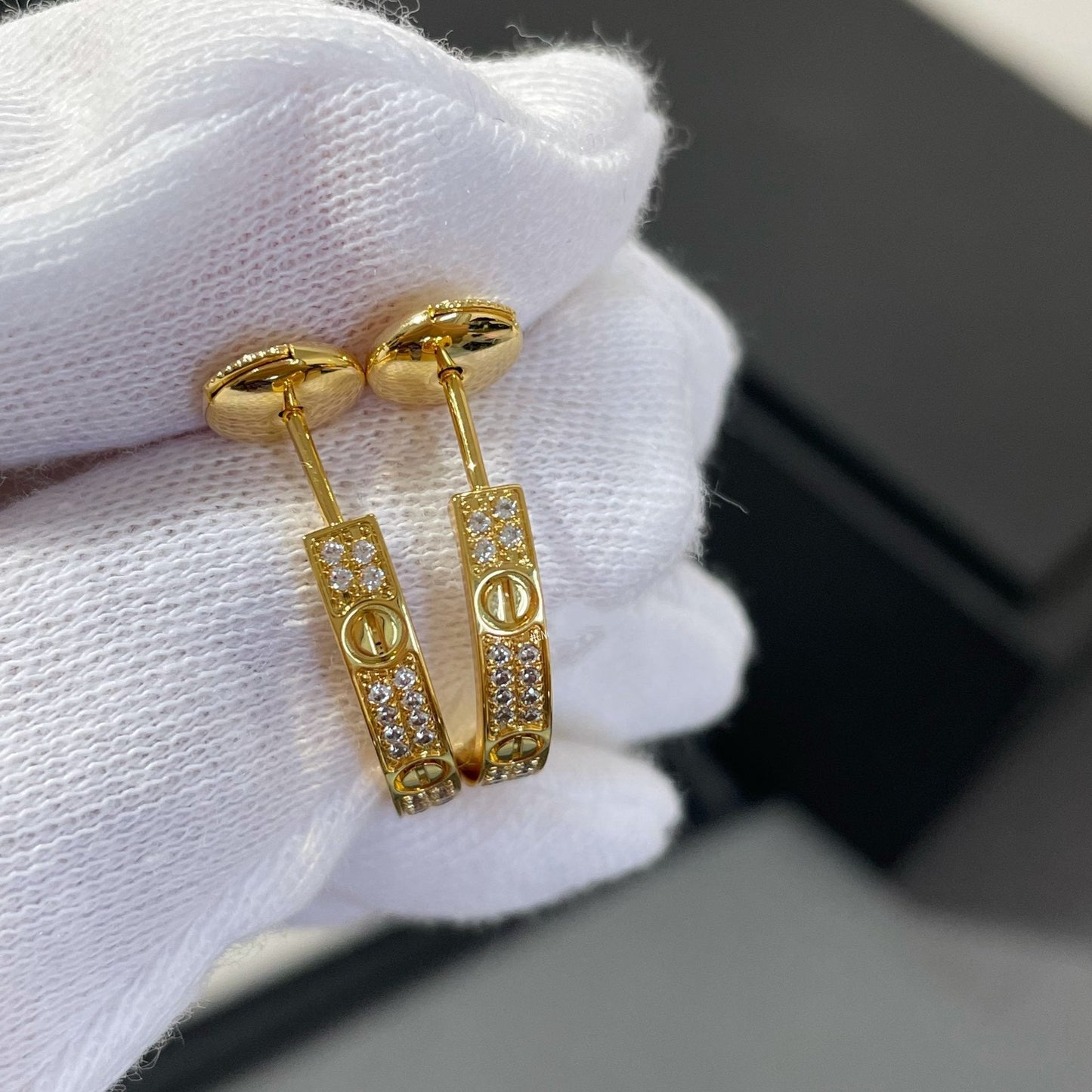 [Regal Jewels]LOVE DIAMOND GOLD HOOP EARRINGS