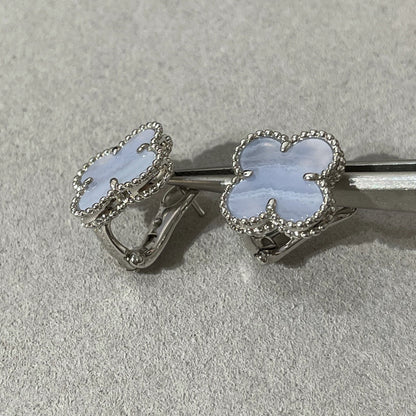 [Regal Jewels]CLOVER CHALCEDONY SILVER STUD EARRINGS