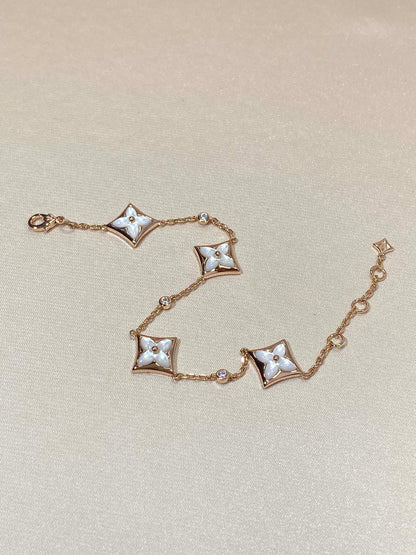 [Regal Jewels]STAR 4 MOTIF MOP DIAMOND PINK GOLD BRACELET