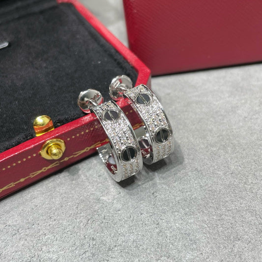 [Regal Jewels]LOVE CERAMIC DIAMOND PAVED SILVER EARRINGS