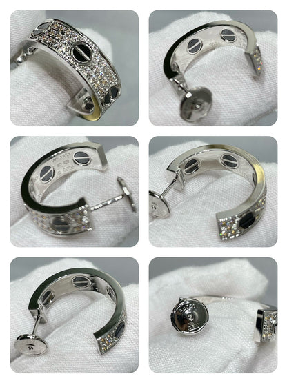 [Regal Jewels]LOVE CERAMIC DIAMOND PAVED SILVER EARRINGS