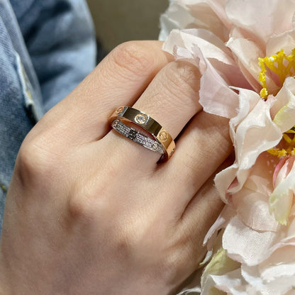 [Regal Jewels]LOVE PINK GOLD SILVER DIAMOND DOUBLE RING