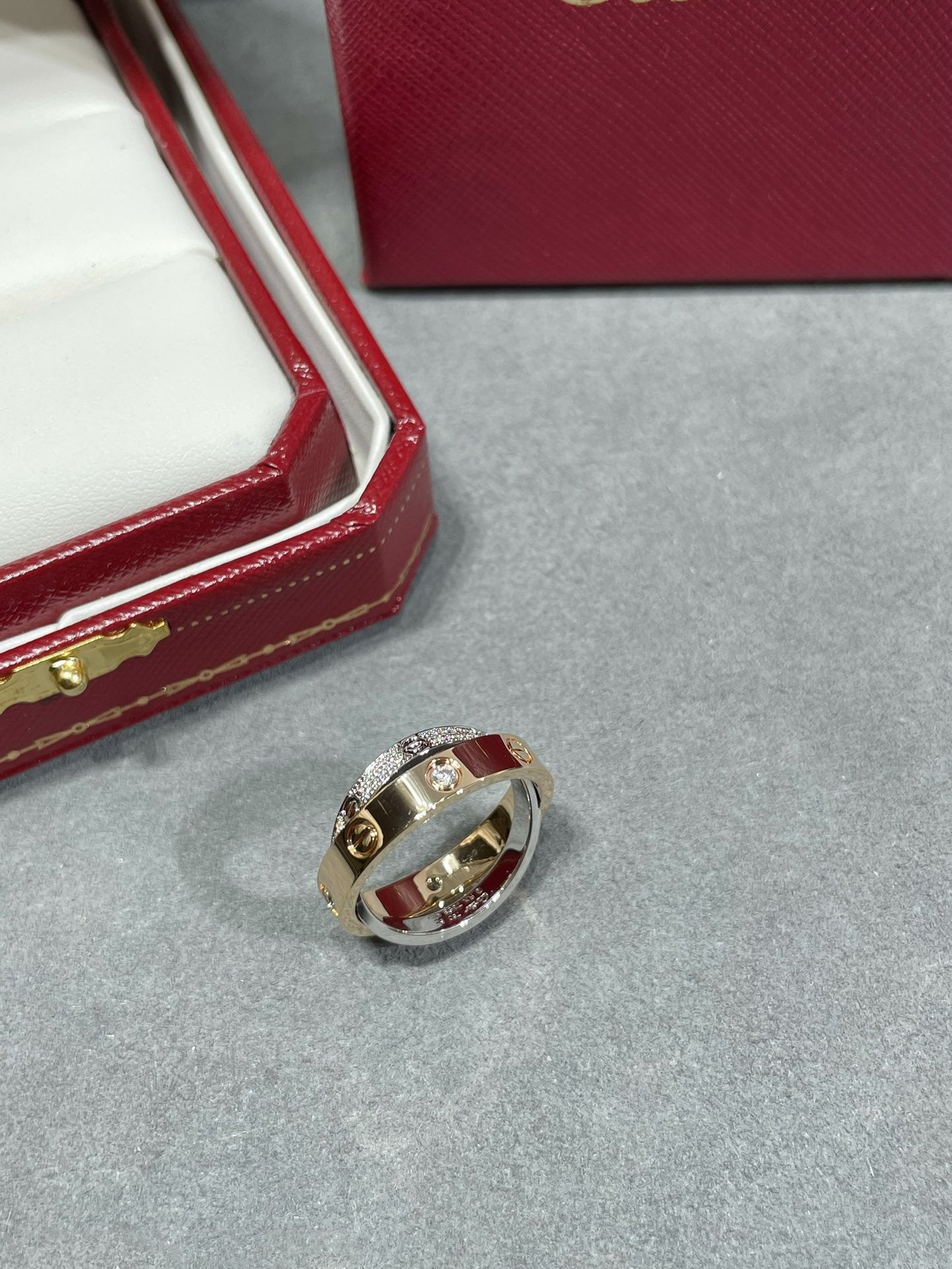 [Regal Jewels]LOVE PINK GOLD SILVER DIAMOND DOUBLE RING