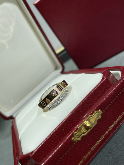 [Regal Jewels]LOVE PINK GOLD SILVER DIAMOND DOUBLE RING