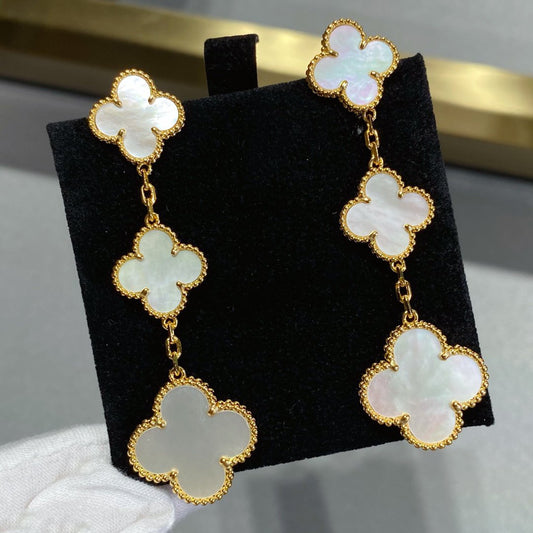 [Regal Jewels]CLOVER MOP 3 MOTIFS GOLD EARRINGS
