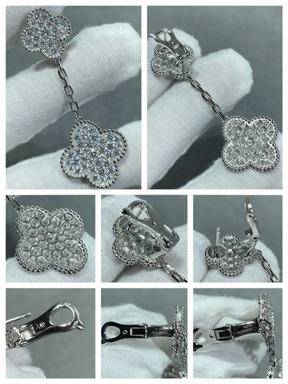 [Regal Jewels]CLOVER 2 MOTIFS DIAMOND PAVED SILVER EARRINGS