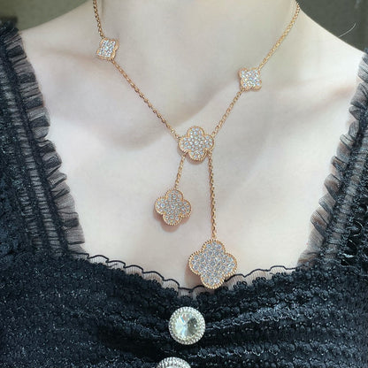 [Regal Jewels]CLOVER 6 MOTIF DIAMOND PAVED NECKLACE