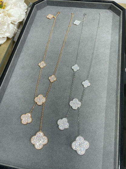 [Regal Jewels]CLOVER 6 MOTIF DIAMOND PAVED NECKLACE