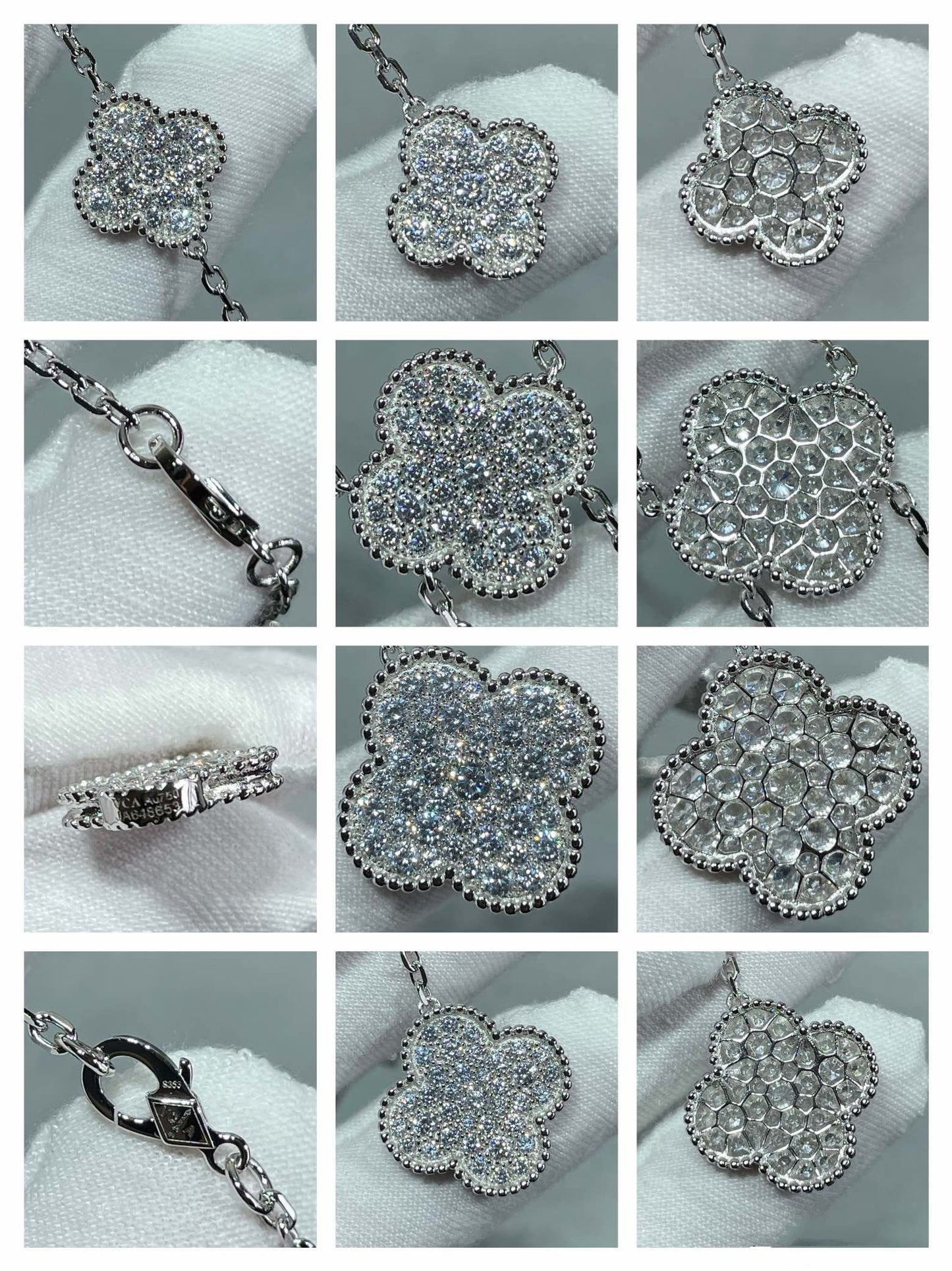 [Regal Jewels]CLOVER 6 MOTIF DIAMOND PAVED NECKLACE