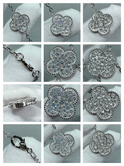 [Regal Jewels]CLOVER 6 MOTIF DIAMOND PAVED NECKLACE