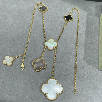 [Regal Jewels]CLOVER 6 MOTIF MOP ONYX GOLD NECKLACE