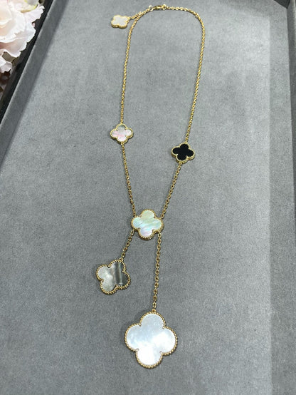 [Regal Jewels]CLOVER 6 MOTIF MOP ONYX GOLD NECKLACE